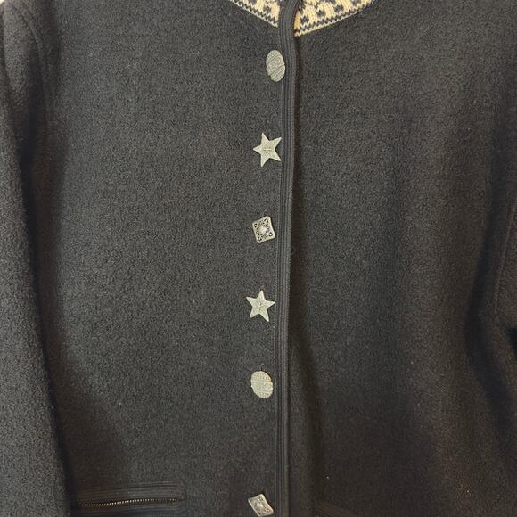 Icelandic Design Vtg Women’s Button Wool Coat Size M Black Celestial Witchy Dark - Picture 5 of 11